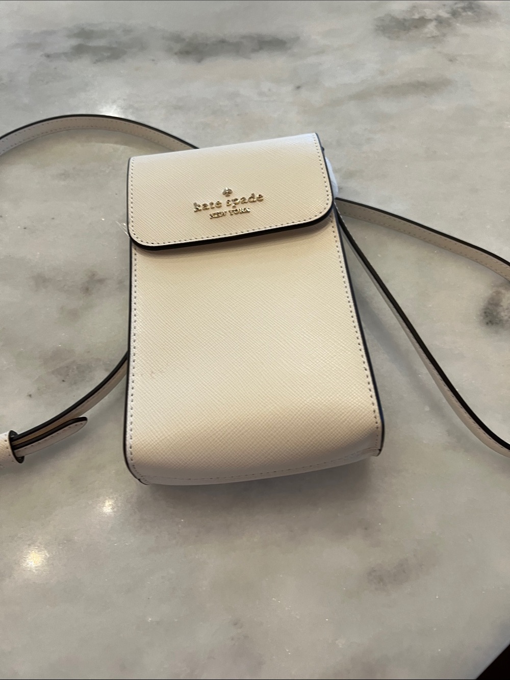 kate spade new Cream Saffiano Crossbody Phone Pouch with Gold Logo